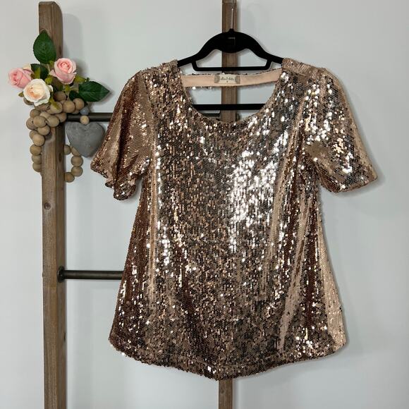 Altard State Short Sleeve Sequin Rose Gold Blouse‎ Size Small - Picture 1 of 7